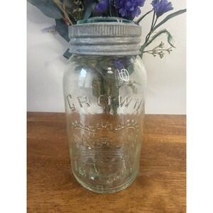 Vintage Crown Mason Crown Seal Jar‎ Canada Teal Glass Lid Farmhouse Pantry Decor